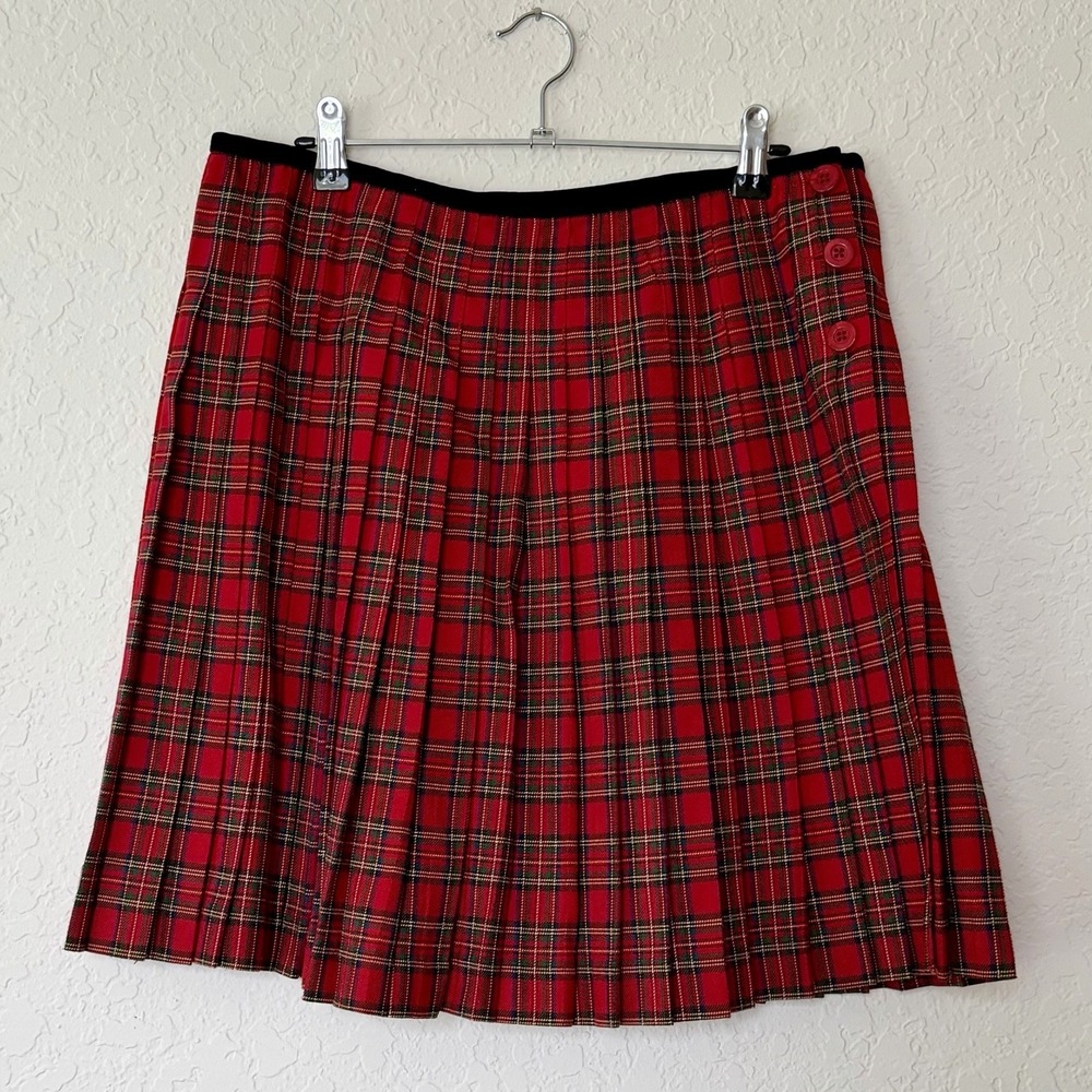 Vtg Liz Claiborne Plaid‎ Mini Skirt sz 14 Pleated Schoolgirl Emo Punk Red Tartan